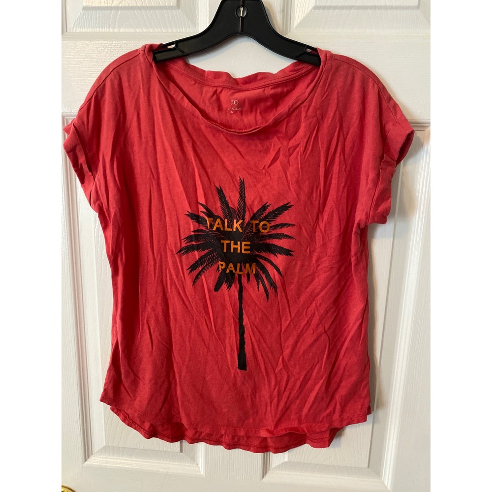 Kate Spade Talk To The Palm Graphic Tee Coral Red Short Sleeve Shirt Womens M